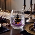 thumbnail image 2 of Halloween Stemless Wine Tumbler, Spooky Haunted House Ghost Black Cat Pumpkin Carriage Glass Cup, Indoor Outdoor Halloween Decorations, Clear Cocktail Drinkware for Party Table Decor Holiday Gift, 2 of 8