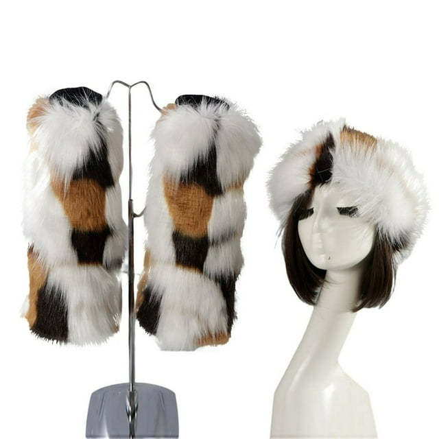 Ensemble Chapeau Chaussette Protection contre le Froid Extensible Doux Non-Rétrécissant Résistant aux Déchirures Garde au Chaud Fibres Acryliques Fausse Fourrure Haut Vide Kit de Chaussettes pour l'Hiver