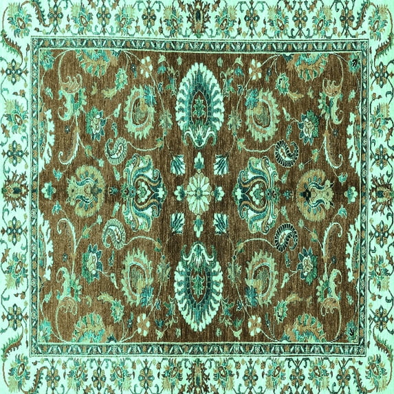 Ahgly Company Indoor Square Abstract Turquoise Blue Modern Area Rugs, 8' Square