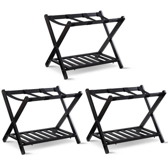 Costway Set of 3 Folding Luggage Rack with Shelf Travel Suitcase Shoe Storage Holder