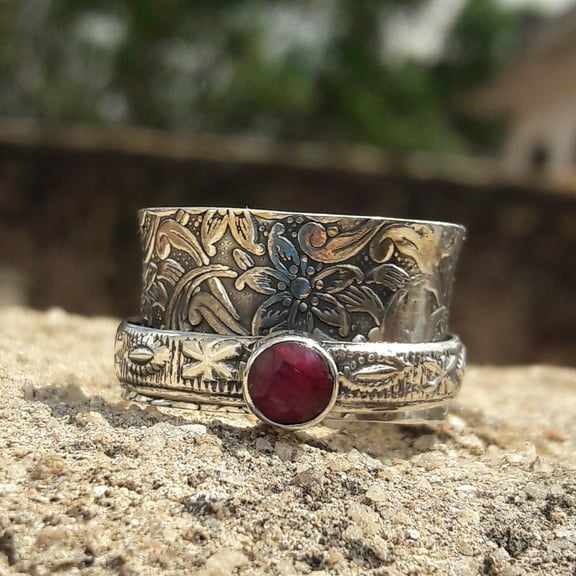 Ruby Spinner Ring: Handmade Sterling Silver Meditation Band