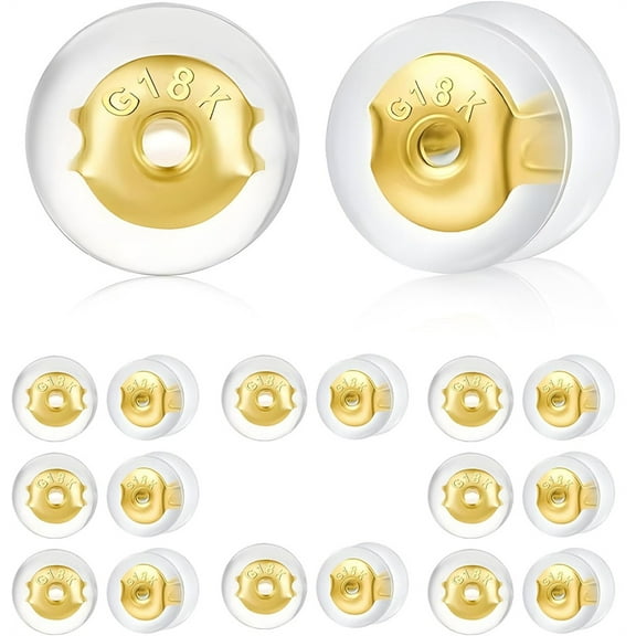 Triani 16Pcs Silicone Earring Backs for Studs/Droopy Ears Hoops Fish Hook No-Irritation Earring Backs for Men and Women(Gold)