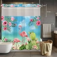 thumbnail image 3 of Pink Floral Flamingos No Hook Shower Curtain with Snap in Liner Summer Tropical Cactus Sky Waterproof Bathroom Shower Curtain with See Through Top Window for Bathtub 72" x 72", 3 of 9