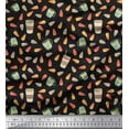 thumbnail image 1 of Soimoi Black Rayon Fabric Leaves,Tea Cup & Coffee Beverages Print Fabric by Yard 56 Inch Wide, 1 of 3