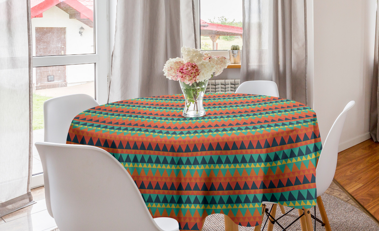 Triangular Tablecloth Geometric Round Tablecloth, Colorful Depiction of Continuous Triangular ...