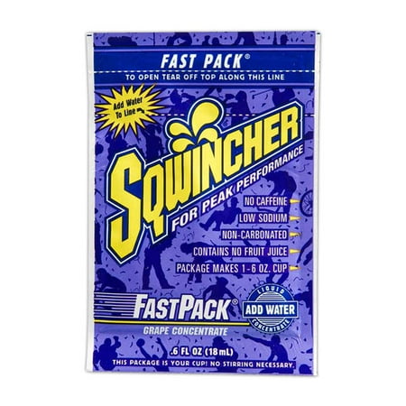 Electrolyte Concentrate - Sqwincher .6 Ounce Fast Pack Liquid Concentrate Packet Grape Electrolyte Drink - Yields 6 Ounces (50 Single Serving Packets Per Box)