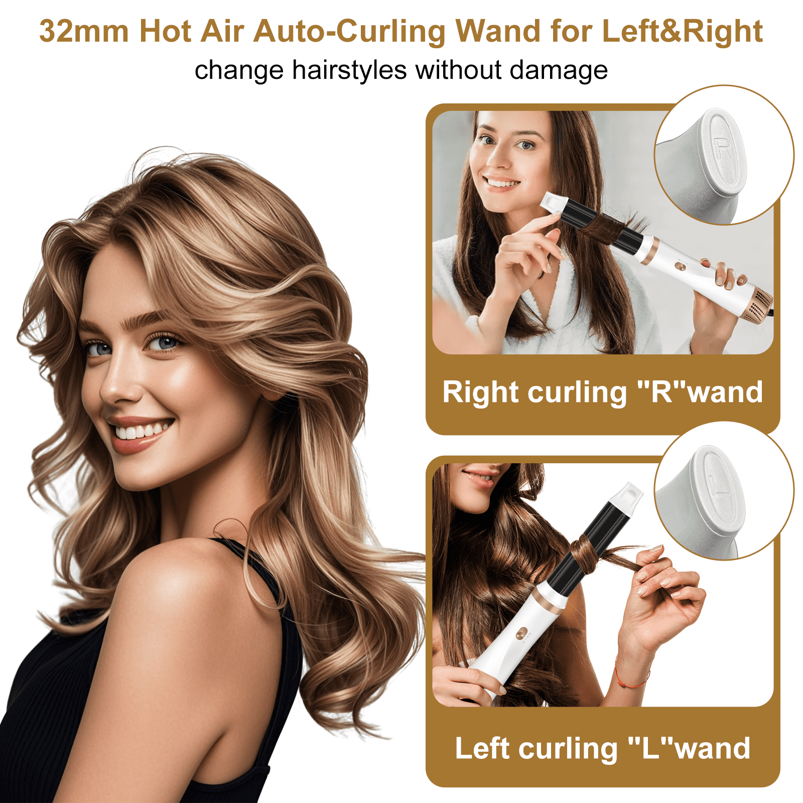 JIGUOOR Hair Dryer Brush Set, 5 in 1 Hot Air Blow Dryer Brush, Curling Iron, Hair Styling Tools for Drying, Curling, Straightening, Smoothing