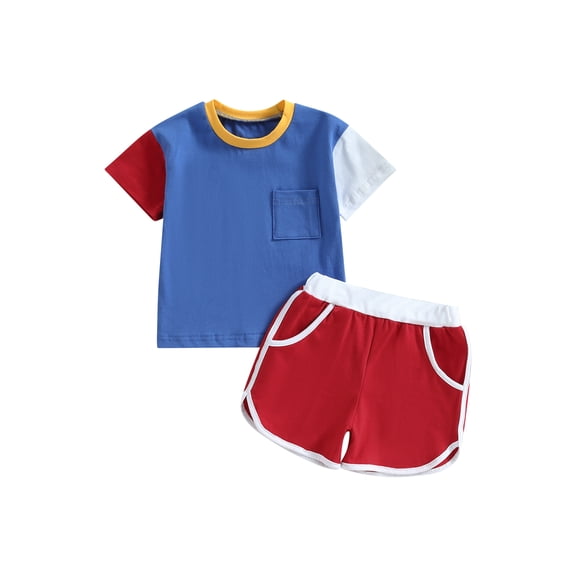 Bagilaanoe 2Pcs Newborn Baby Boys Short Pants Set Contrast Color Short Sleeve T-shirt Tops Shorts 6M 12M 18M 24M Infant Casual Summer Outfits