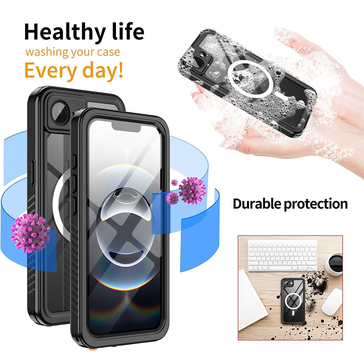 Casetego for iPhone 16e Waterproof Case,Compatible with MagSafe,with Built-in Screen Protector Full-Body Snowproof,Dustproof and Shockproof Protective Magnetic iPhone 16e 6.1" 2025 Phone Case,Black