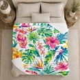 thumbnail image 5 of Bright Hibiscus and Bird of Paradise Leaves, Vibrant Tropical Style for Flower Lovers, Island Floral Burst and Housewarming Gift, Soft Flannel Blanket for Sunroom and Guest Room, Home Decor, 5 of 9