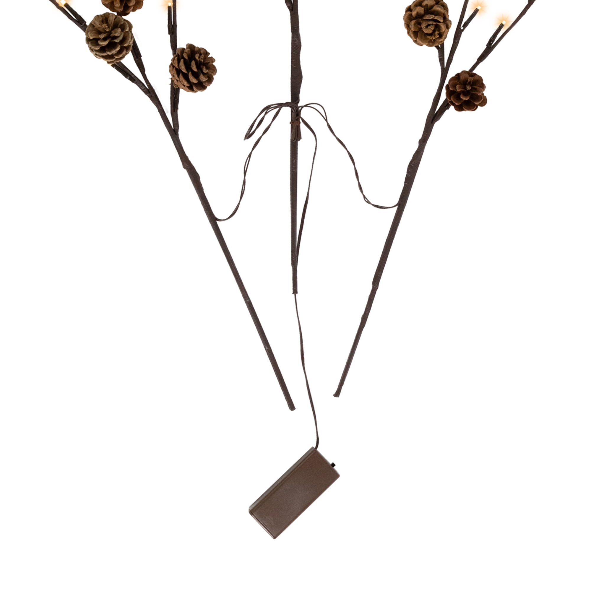 Northlight Lighted Pinecone Christmas Branch Bundle - 23" - Warm White LED - Set of 3