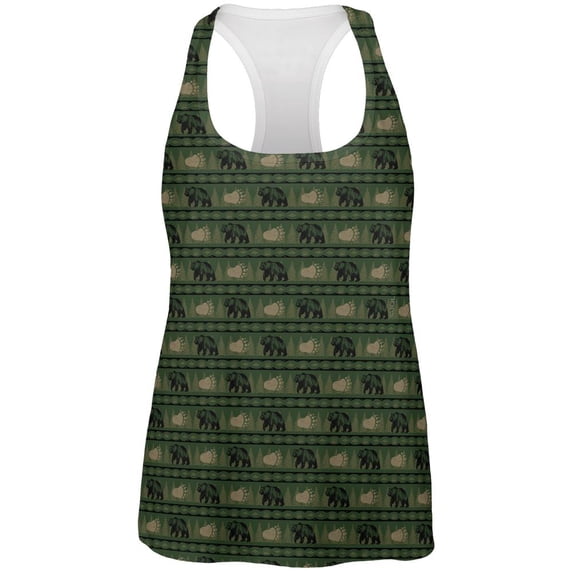 Grizzly Bear Adirondack Pattern Green All Over Womens Work Out Tank Top Multi LG