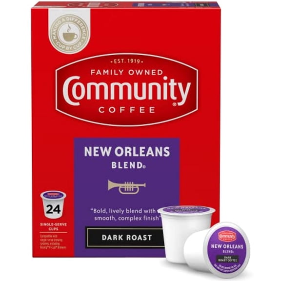 Community Coffee New Orleans Blend 24 Count Coffee Pods, Special Dark Roast, Compatible With Keurig 2.0 K-Cup Brewers, 24 Count (Pack Of 1) (close to expiring 4/21/2024)