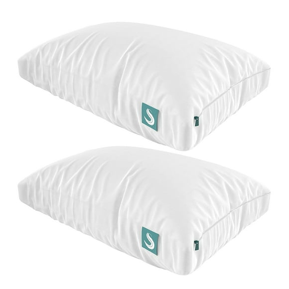 Sleepgram Bed Support Sleeping Pillow w/ Cover, Queen Size, White (2 Pack)