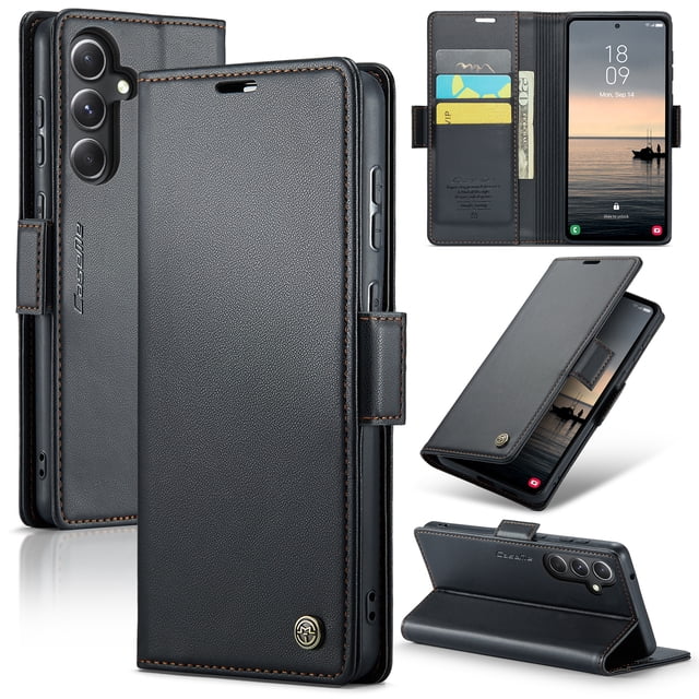 CaseMe Funda de Cuero para Samsung Galaxy S23 FE con Bloqueo RFID, para Samsung Galaxy S23 FE Funda para Mujer y Hombre, Tarjetero con Cierre Magnético, Funda Tipo Folio para Samsung Galaxy S23 FE