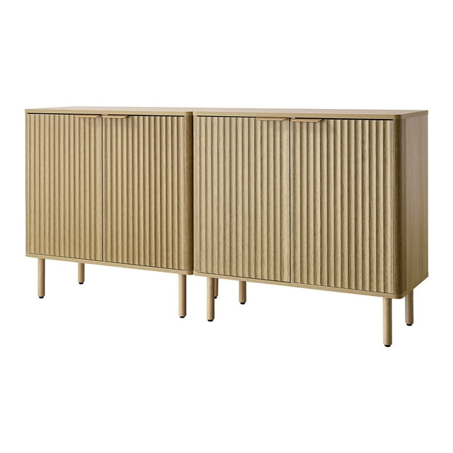 KFFKFF Armoire de Bar à Café, Table de Bar à Café Cannelée Mi-Siècle avec Rangement à 2 Niveaux, Buffet avec 4 Portes de Grange, Bahut Station de Buffet, Simple