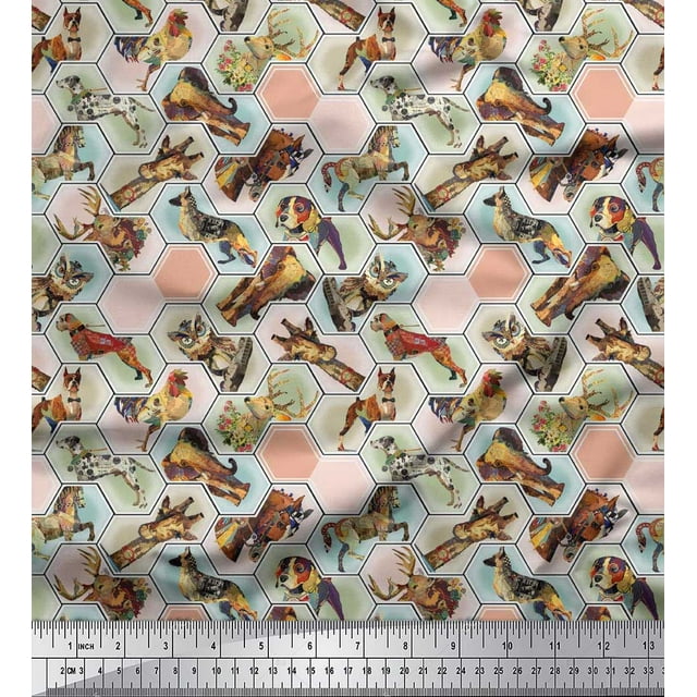 Soimoi Cotton Voile Fabric Geometric,Bird & Animals Patchwork Print Fabric by The Yard 56 Inch Wide