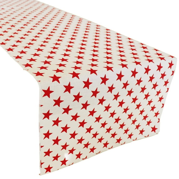 Cotton Print Table Runner Stars Red on White