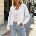 thumbnail image 2 of Admvng Women's Cardigan Crew Neck Button Down Waffle Knit Long Sleeve Pocket Cropped Sweater Jacket, 2 of 7