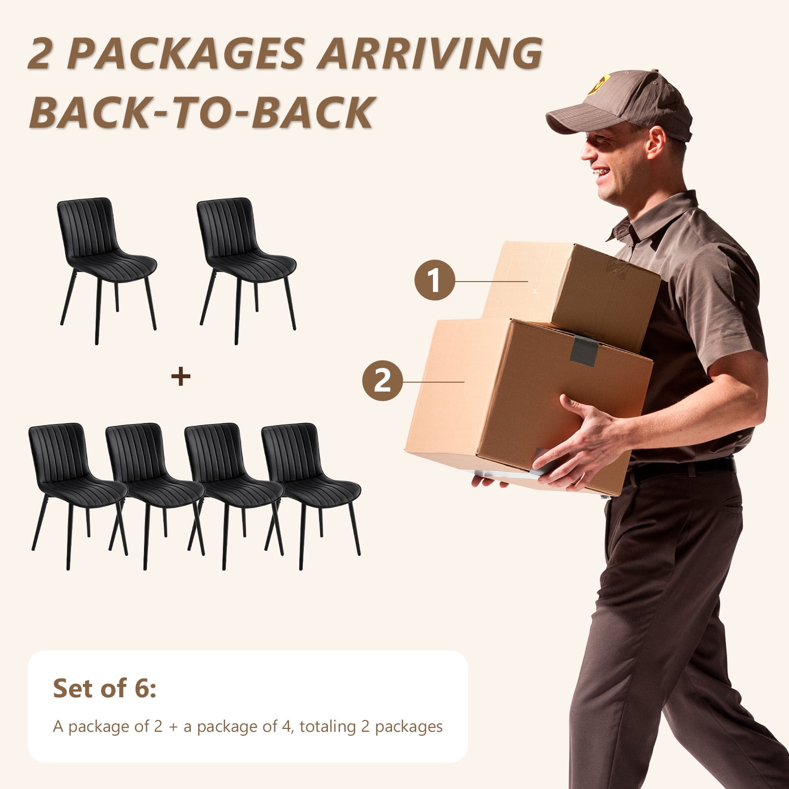 L'AGRATY Modern Dining Chairs Set of 6, PU Leather Upholstered Side Chairs with High Backrest, Kitchen Chair,Heavy Duty, Cushions & Durable Metal Legs for Kitchen, Dining Room,Restaurant,Black