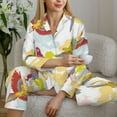 thumbnail image 6 of Pajama Sets for Women 2 Pcs, Cartoon Colorful Cute Parrot Button Down Long Sleeve Sleepwear Lounge PJ Sets, 6 of 6