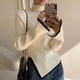thumbnail image 4 of Suéter de cuello alto para mujer, otoño invierno 2021, nuevo jersey con abertura lateral, moda coreana, suéteres de punto, manga larga acampanada, básico, 4 of 5