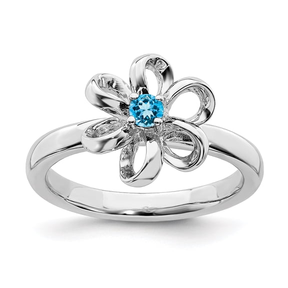 Sterling Silver Polished Blue Topaz Flower Ring
