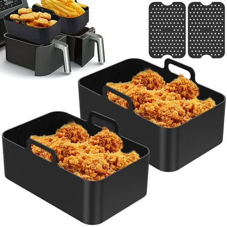 

Air Fryer Silicone Pot Silicone Air Fryer Basket Heat Resistant Square Replacement Basket Grill Pan Multifunctional Easy Cleaning Air Fryer Oven Accessories BPA Free for Kitchen