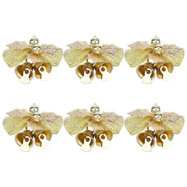 Christmas Tree Bows Miniature Christmas Fabric Bows Fireplace Stair Railings Gold Decoration 6Pcs