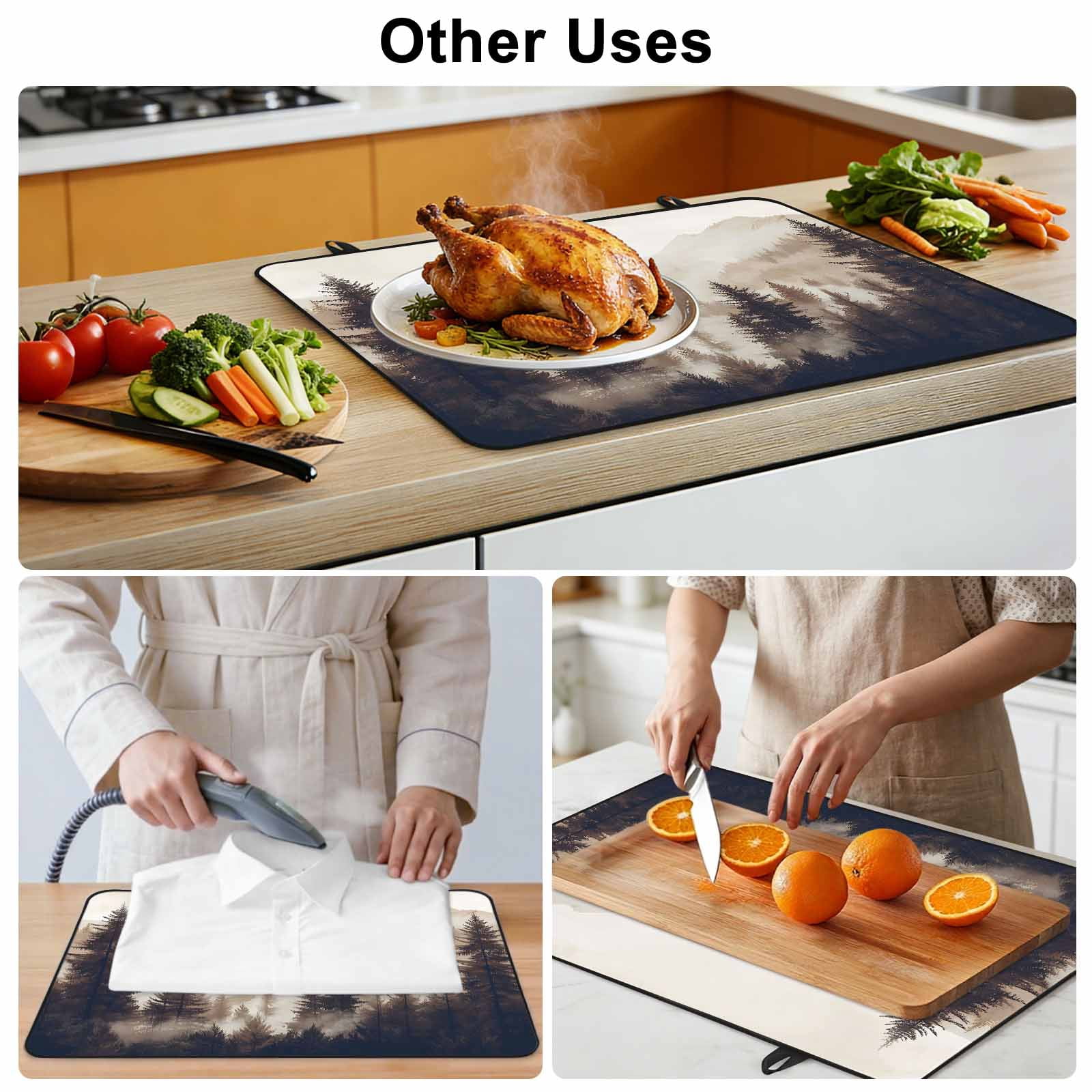 Black Forest Stove Top Cover for Electric Stove, Heat-proof & Non Slip Glass Top Stove Cover Protector, Silhouettes Foggy Grey Pine Tree Cabin Kitchen Flat Cooktop Rubber Mat 24x21 Inches