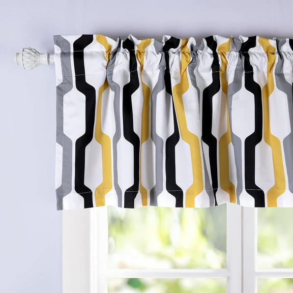 DriftAway Lined Rod Pocket Window Curtain Valance, 54" x 84" Plus 2", Gold White