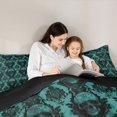 thumbnail image 4 of Castle Fairy Vintage Gothic Skull Full Size Comforter Sets 3-Piece,Bohemian Flowers Damask Bedding Comforter Set,Teal Blacks,1 Comforter and 2 Pillowcases,Black Reversible, 4 of 6