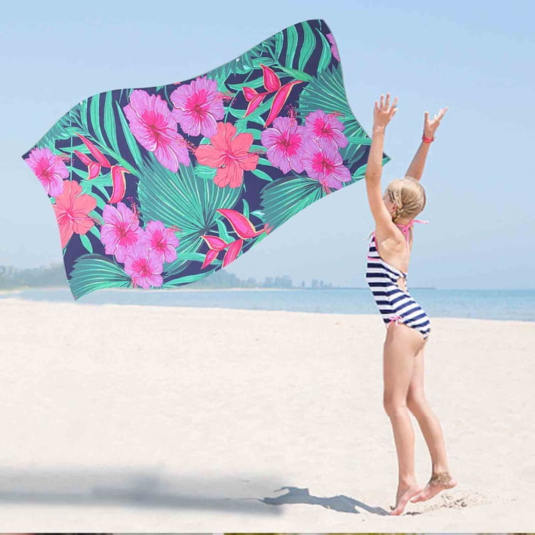 LACKUST Pink Floral Tropical Beach Towel - 70x150cm, Quick-Dry