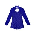 thumbnail image 3 of TiaoBug Kids Girls Shiny Sequins Gymnastic Bodysuit Long Sleeve Dance Leotard Jumpsuit Ballroom Dancewear Blue 12, 3 of 5