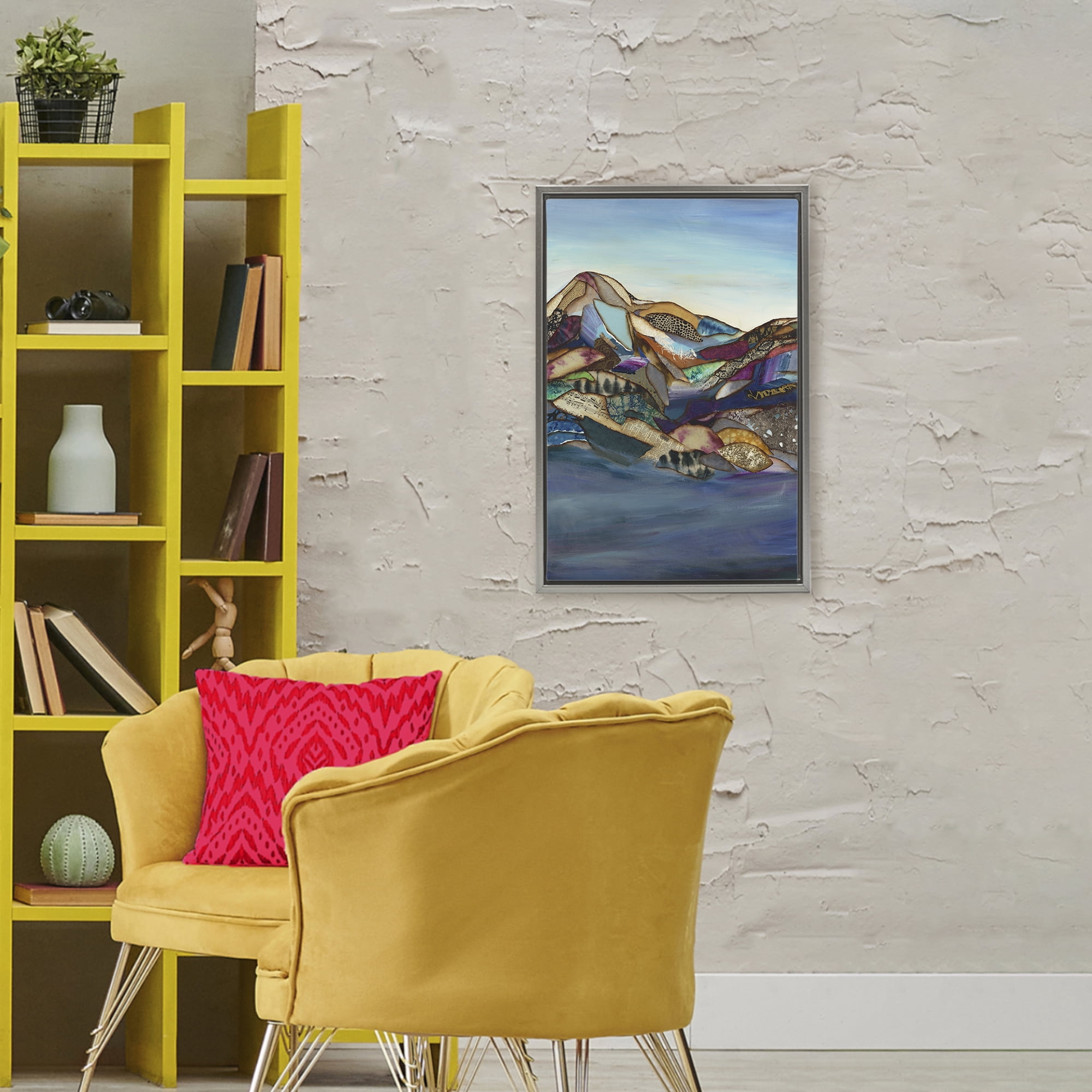 Stupell Industries Patchwork Collaged Mountains Gray Framed Floater Canvas Wall Art, design by Van Horne-Borcherding
