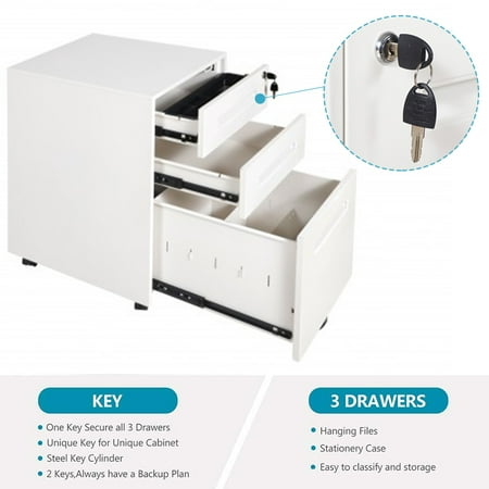 Locking File Cabinet Auchen White Filing Cabinet With 3 Rolling
