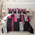 thumbnail image 2 of Erosebridal Neon Pink Animal Stripe Twin Quilt Set,Leopard Zebra Patchwork Lines Twin Coverlet Set For Girls,2pcs, 2 of 7