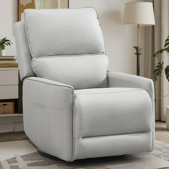 Korser Small 360 Swivel Rocker Recliner Chairs for Adults, Skin-friendly Fabric with Side Pockets for Living Room,Light Grey