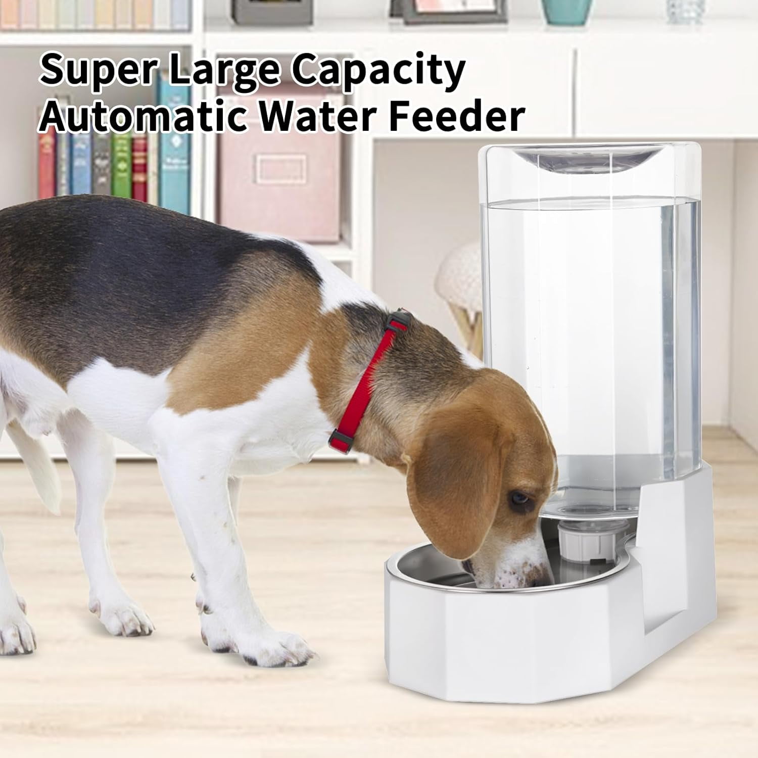 Automatic Pet Water Dispenser: 8L White Gravity Stainless Steel Water Bowl - with Specialized Brush - Angular Water Feeder for Senior Pet Dogs with Neck Pain Relief in Living Room Bedroom
