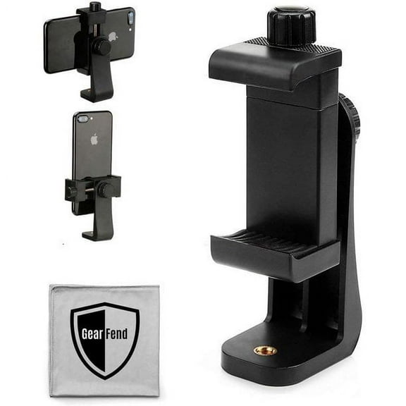 GearFend Heavy Duty Rotating Universal Smartphone Tripod Mount for iPhone 12, Pro, Mini, 11, Xr Xs Max X 8, 8 , 7, 7 Plus, 6, 6 Plus, Samsung Galaxy Phones, and Many More. Plus Microfiber Cloth