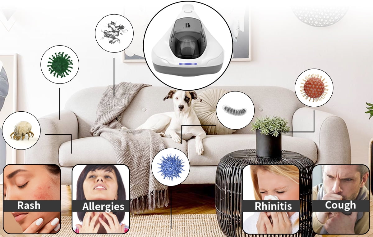 Mattress Vacuum Cleaner Anti-allergen with UV-C Light & Large Pulsating Pad 12kpa Suction & True Hepa Filter for Dust, Pet Hair, UV Bed Vacuum Corded