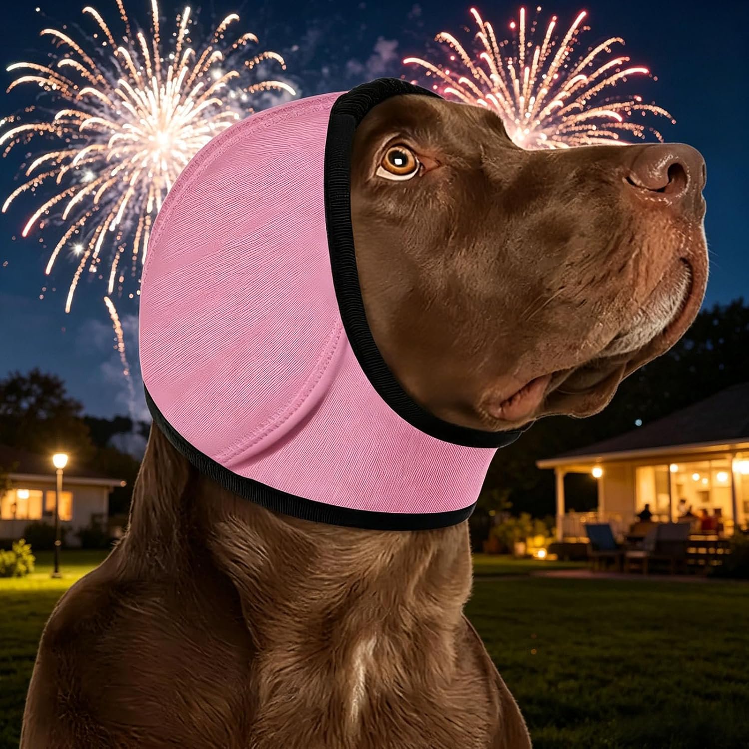 Dog Ear Muffs Noise Protection Adjustable Ear Protection for Dogs for Fireworks Thunder Grooming Bathing (Pink XL)