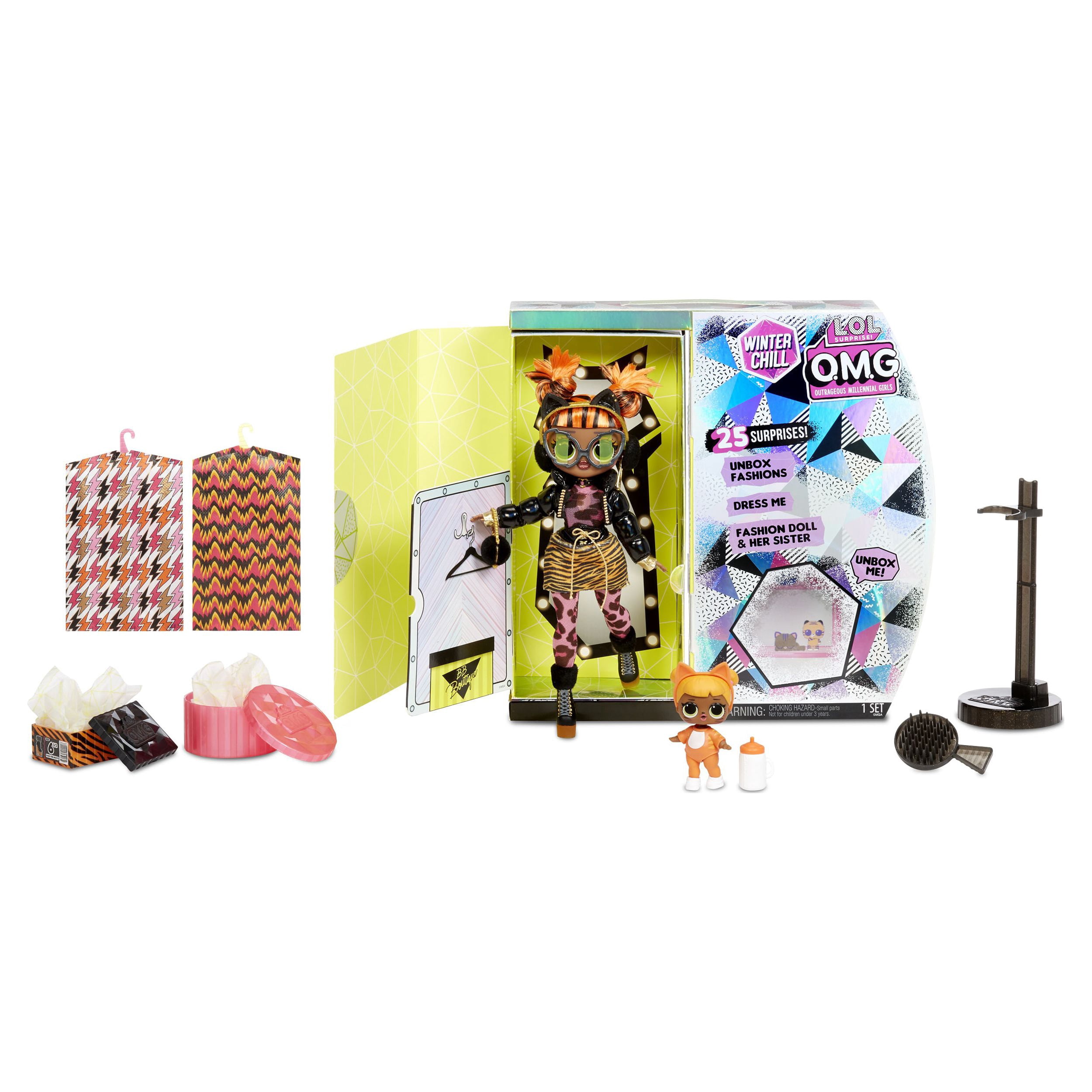LOL Surprise OMG Winter Chill Missy Meow Fashion Doll & Baby Cat Doll with 25 Surprises, Great Gift for Kids Ages 4 5 6+