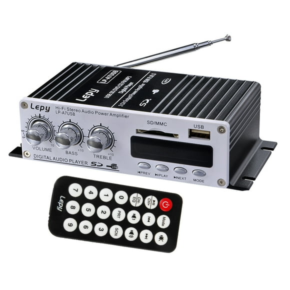 Amplificador de sonido Estéreo de Mini MP3 con USB Puerto FM con Mando para Coche Hugo Amplificador de audio para el automóvil