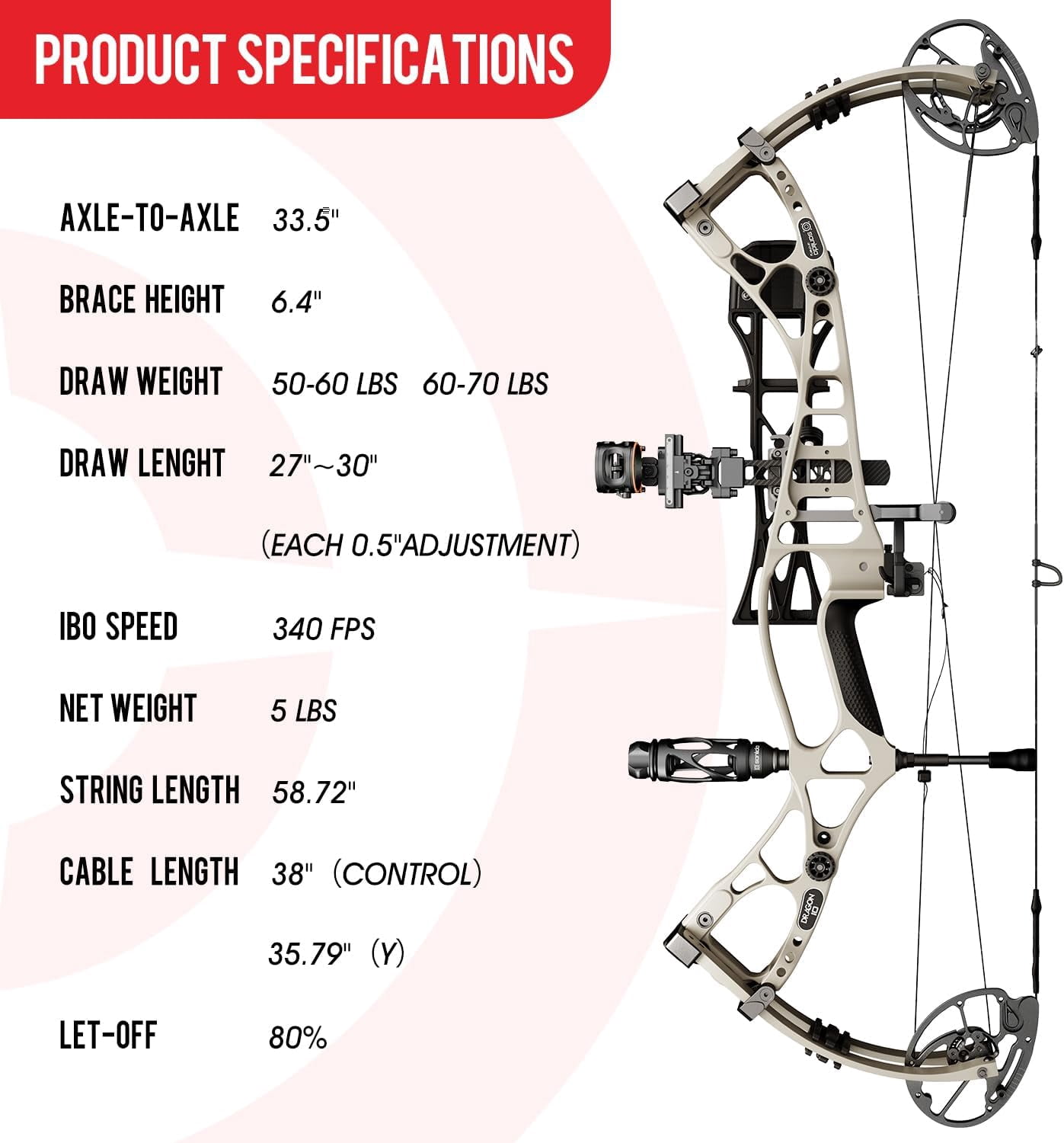 Sanlida Dragon 10 Flagship Top of The Line Hunting Compound Bow Kit for Adults, Standard Hunting Bow for Adults and Advanced Archers, IBO Speed 340 FPS