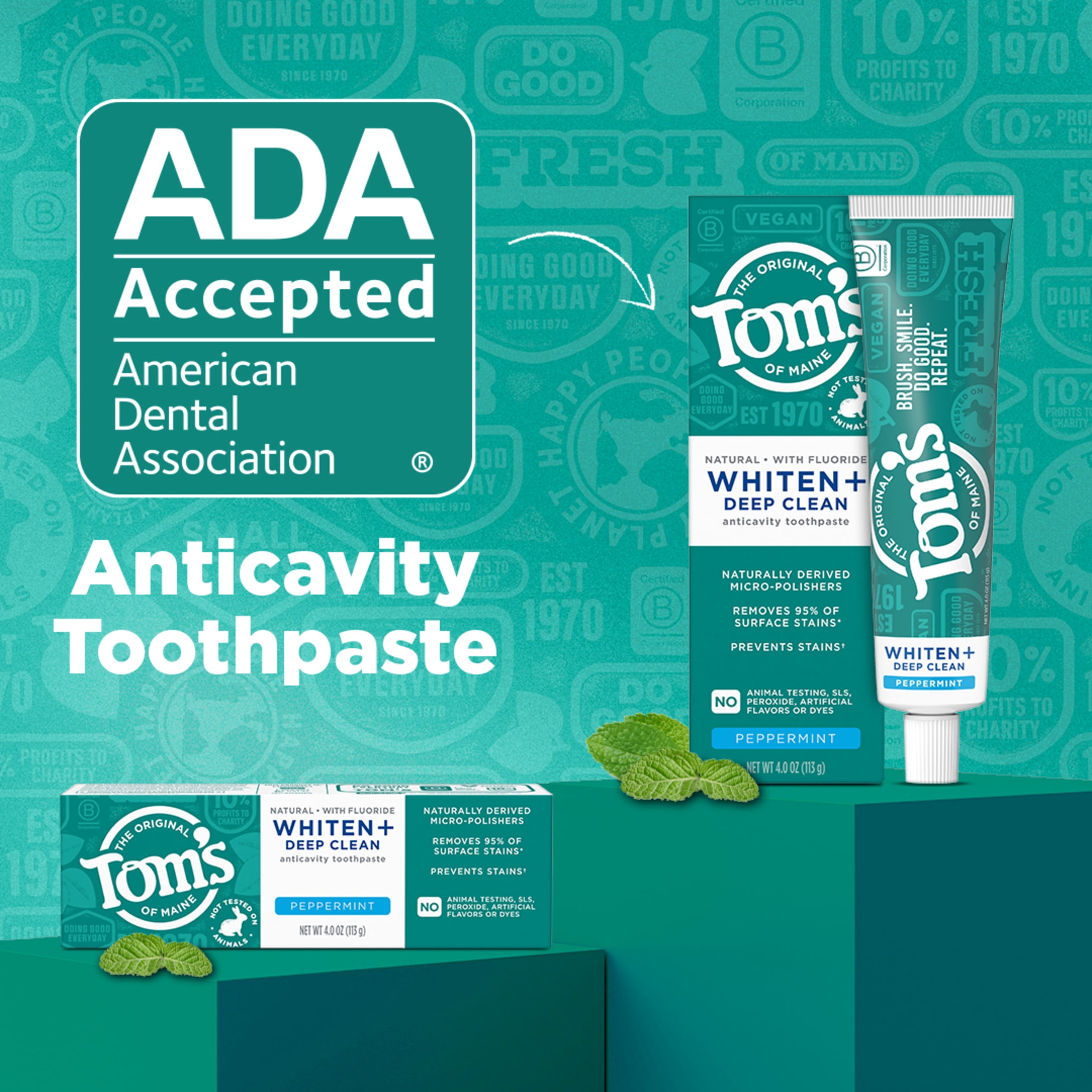 Tom’s of Maine Whiten Plus Deep Clean Natural Whitening Toothpaste with Fluoride, Peppermint, 4.0 oz