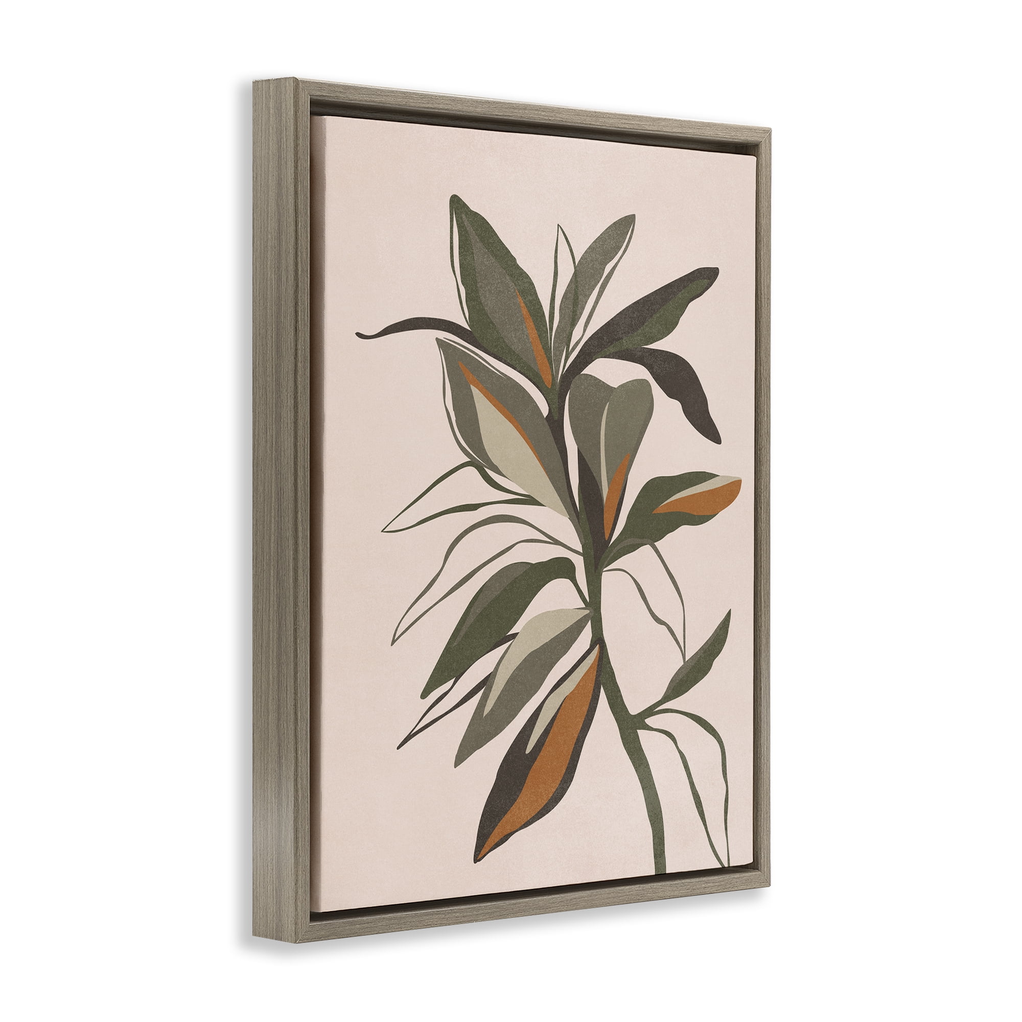 Stupell Industries Earthtone Boho Plant Plants & Flowers Painting Brown Floater Framed Canvas Art Print Wall Art, 17 x 21