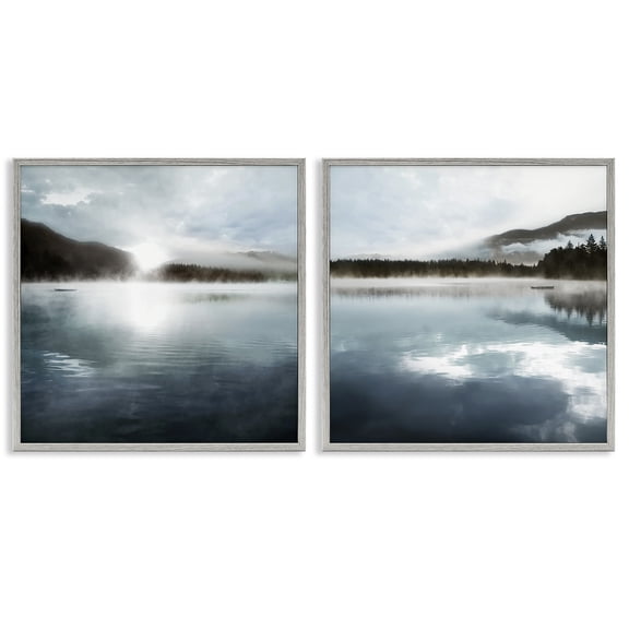 Stupell Industries Rustic Lodge Misty Morning Lake Water Landscape Gray 2pc Framed Giclee Art Set, 12 x 12 each, by Carol Robinson
