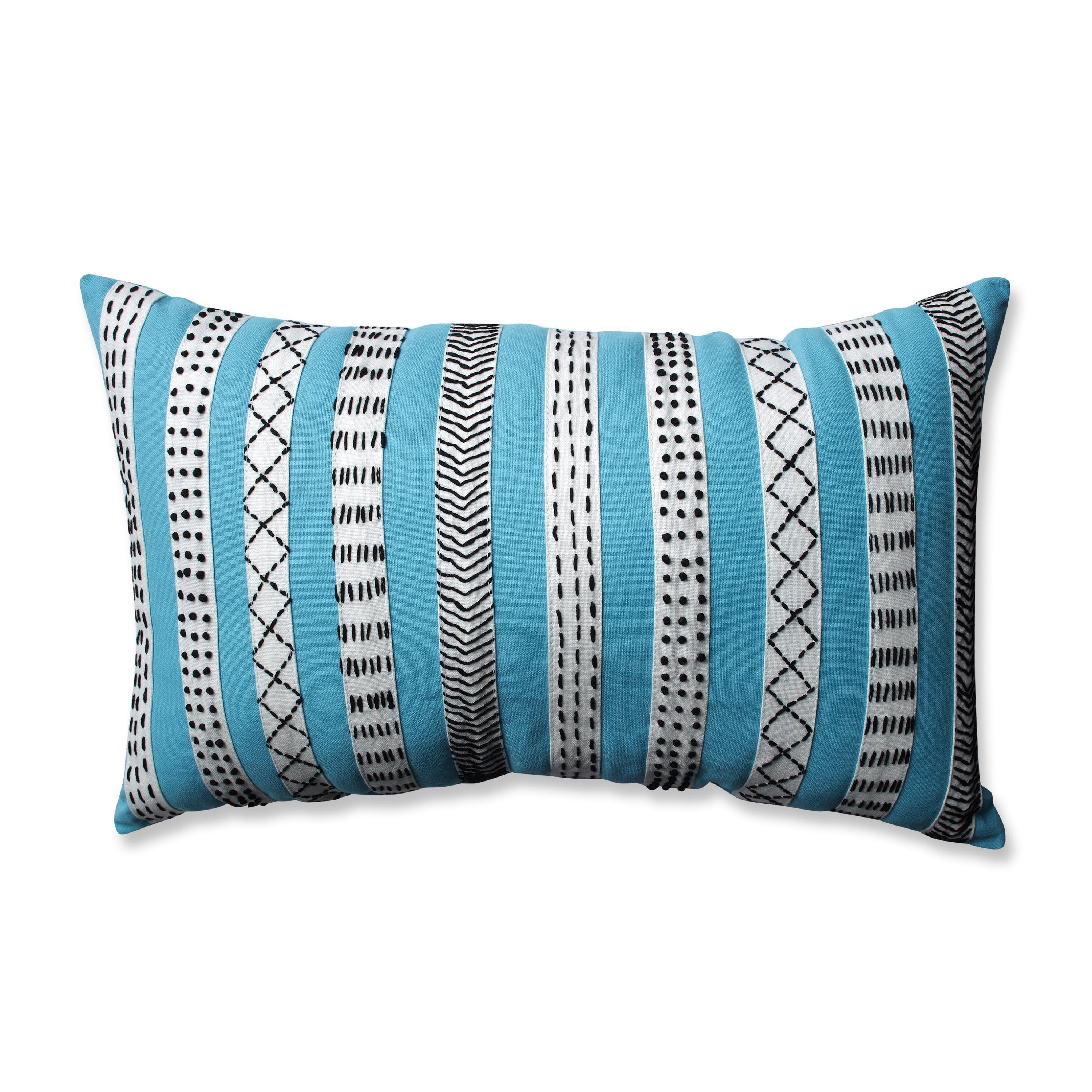 18.5" Turquoise Blue and White Tribal Bands Rectangular Throw Pillow