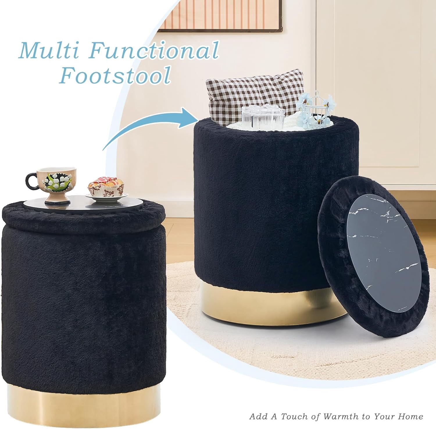 Casa Pura Furniture Elegant Storage Ottoman with Decorative Wooden Lid Modern Stylish Storage Solution for Living Room, Bedroom, and More